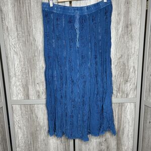 Catalog Classics Skirt Blue Embroidered Pleated Boho Cottage Hippie Sz L